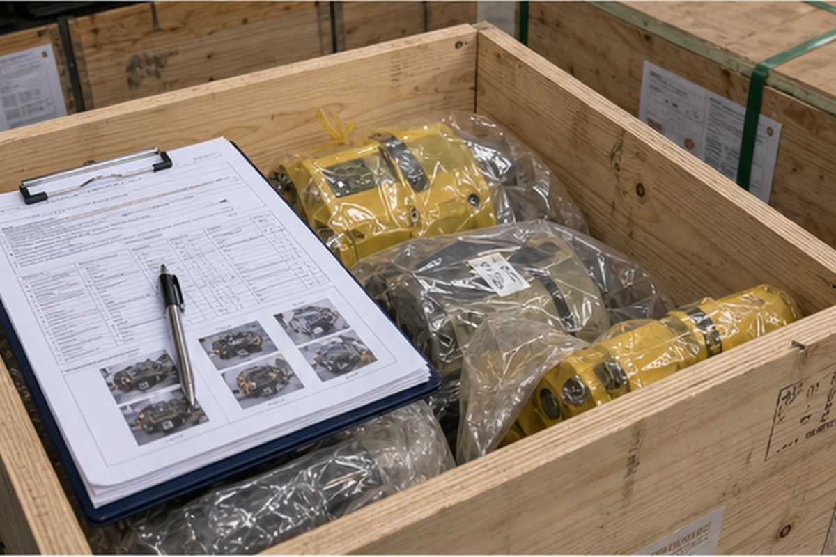 Hitachi compatible excavator parts export crate packing