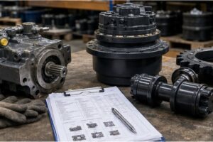 Hitachi compatible excavator parts quote file on inspection bench