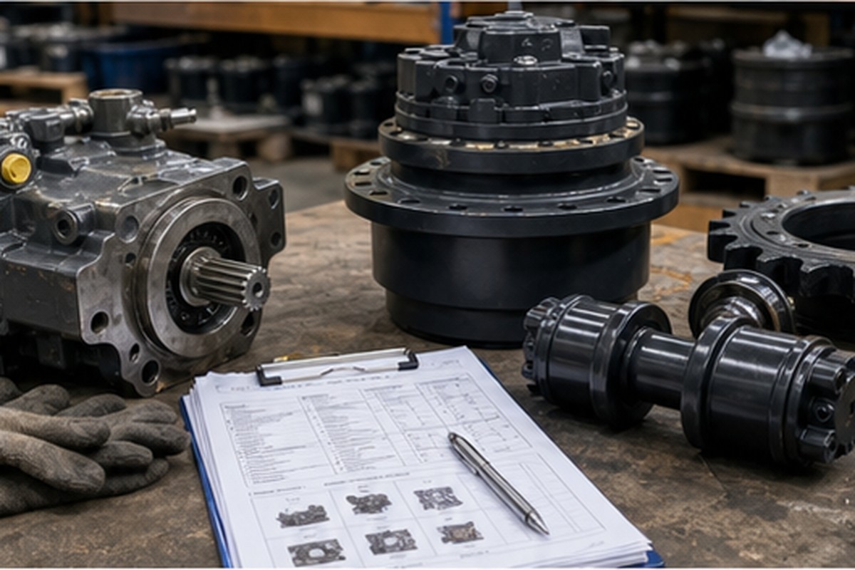 Hitachi compatible excavator parts quote file on inspection bench