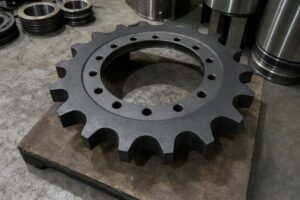 Sprocket excavator di meja inspeksi