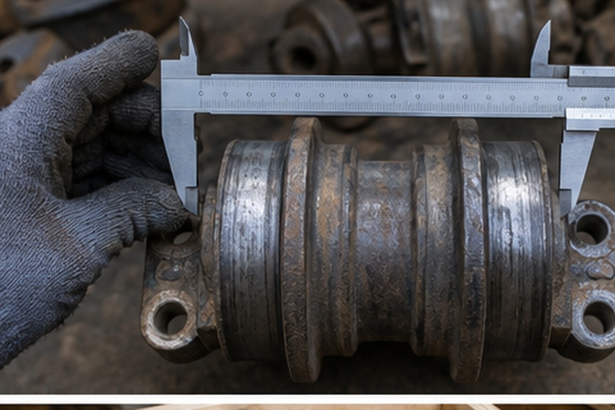 Pengukuran track roller excavator dengan caliper