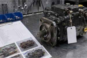 Pompe hydraulique d'excavatrice sur banc avec dossier de cotation
