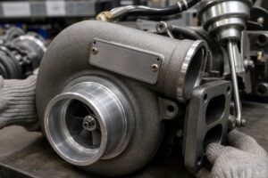 Excavator turbocharger nameplate and casting inspection