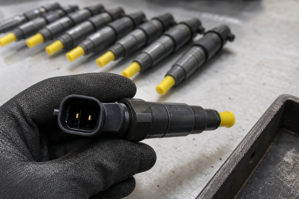 Excavator fuel injector connector and nozzle inspection