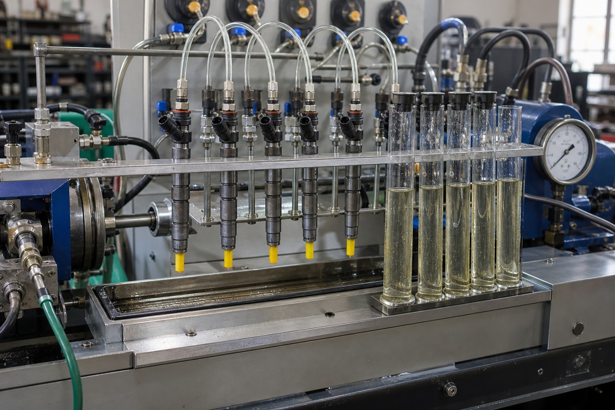 Excavator fuel injector clean test bench evidence