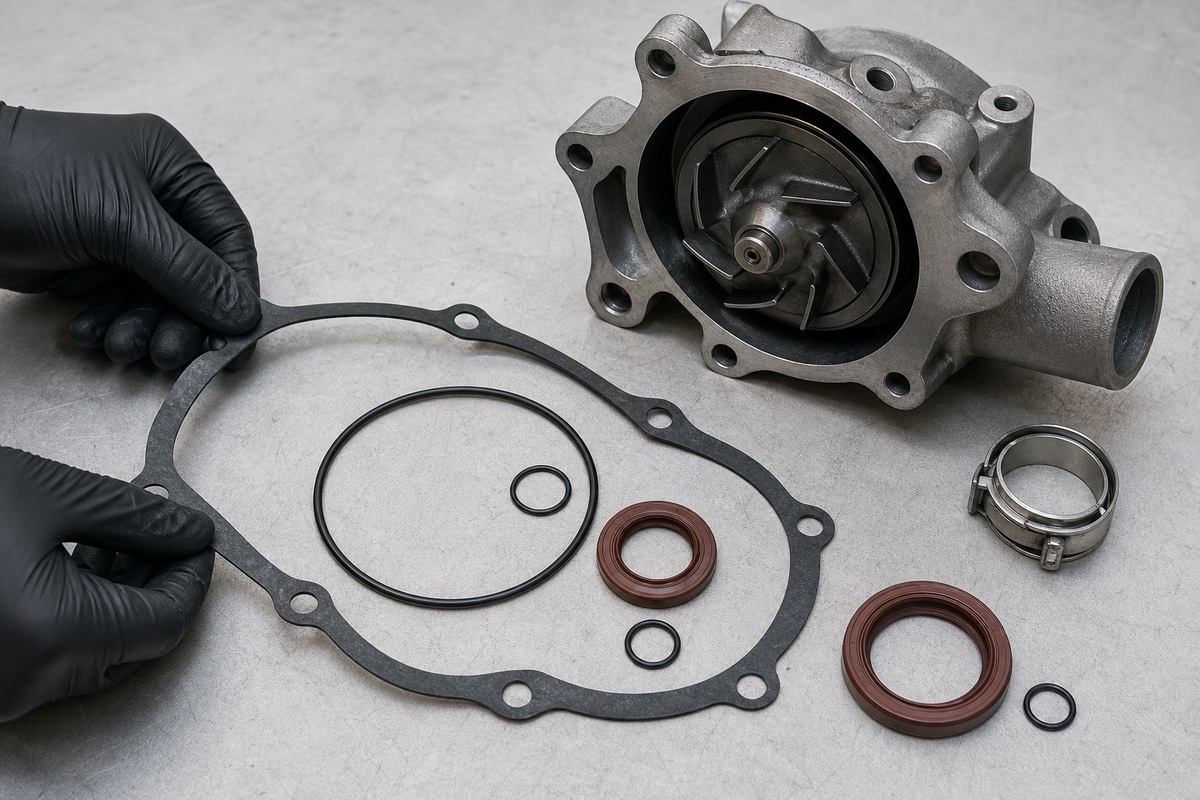 Excavator water pump gasket and O-ring matching check