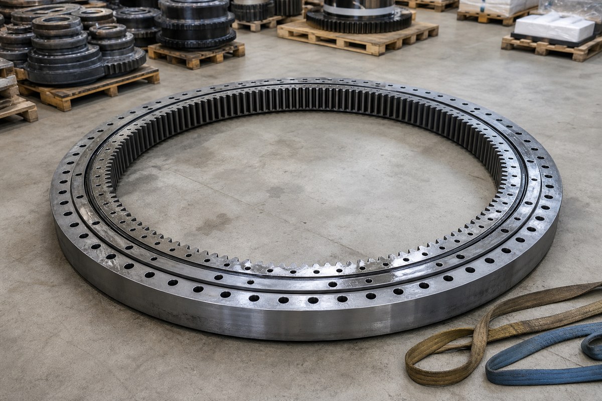 Excavator slewing ring bearing with gear teeth inspection