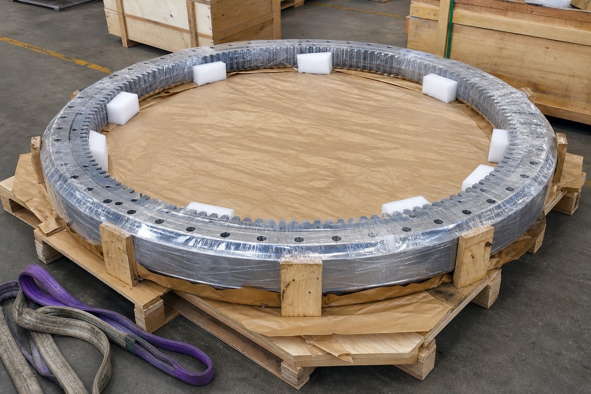 Excavator slewing ring export packing on pallet