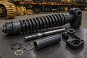 Excavator track adjuster and recoil spring assembly inspection