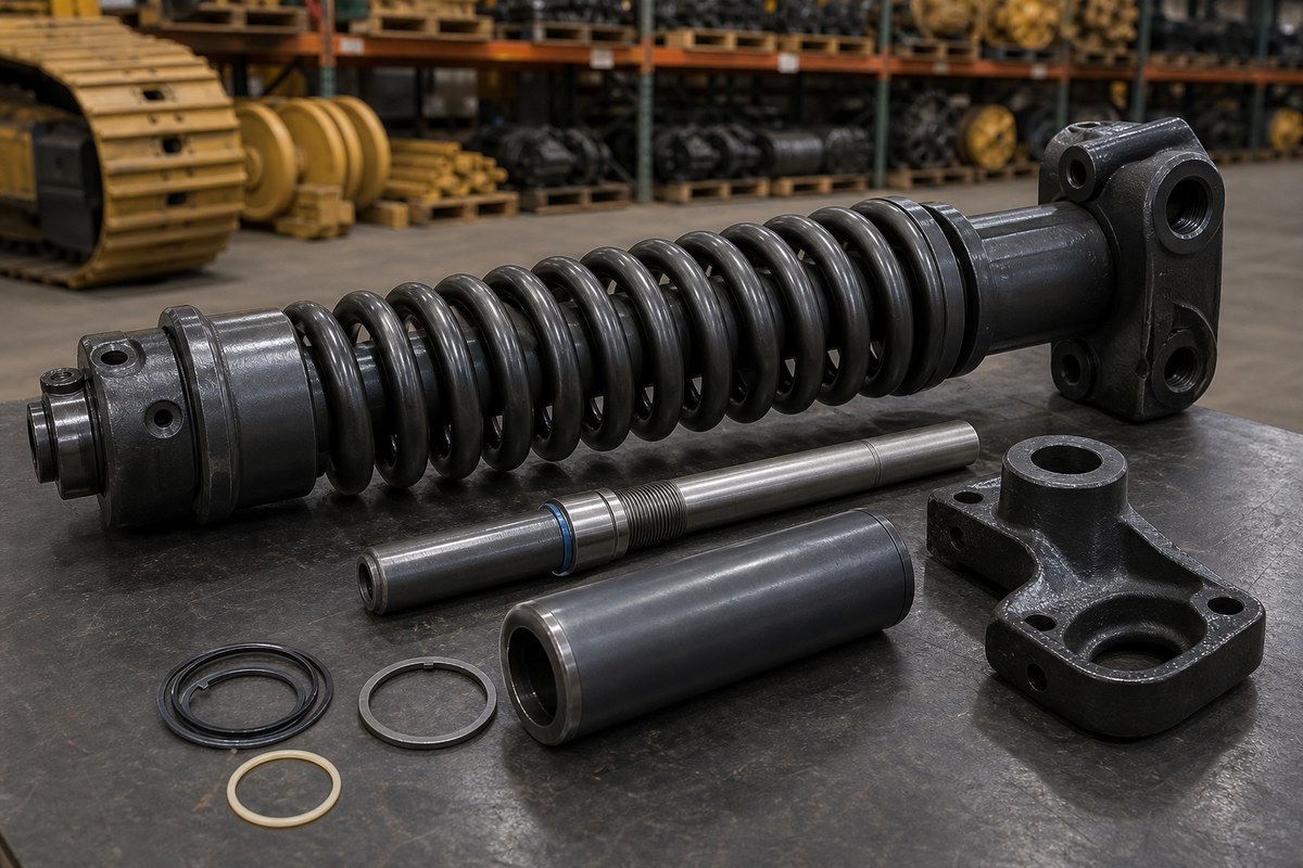 Excavator track adjuster and recoil spring assembly inspection