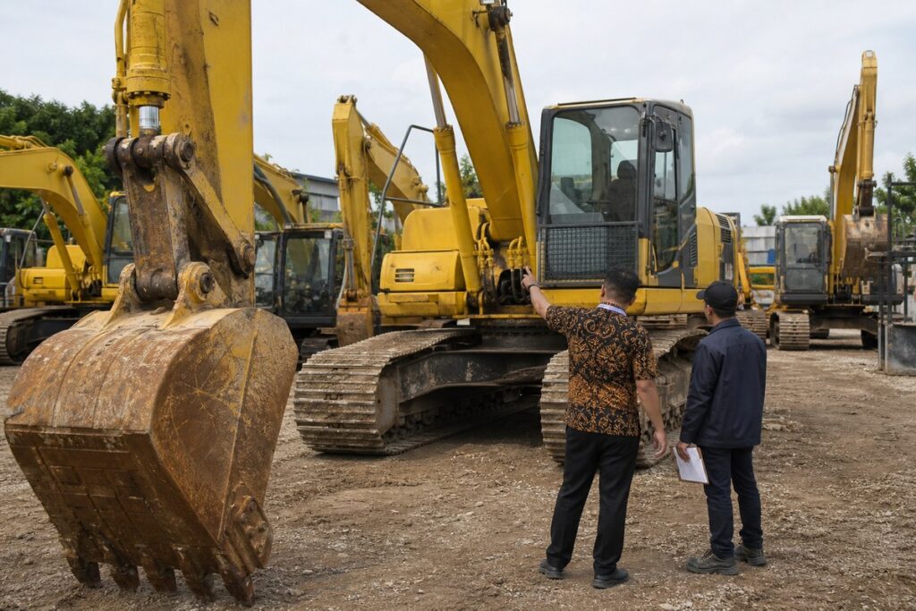 Inspeksi excavator bekas di yard China