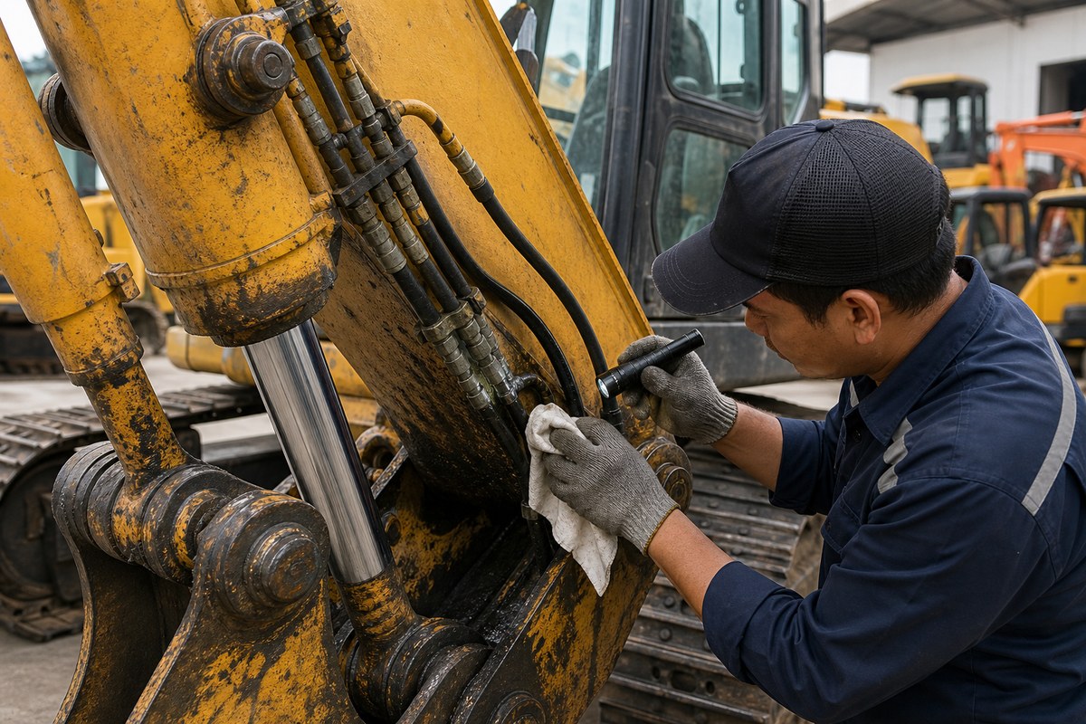Cek kebocoran hidrolik excavator bekas