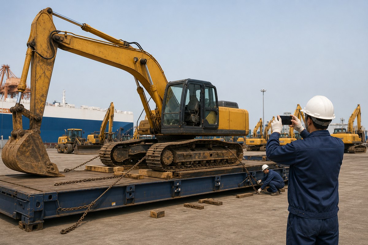 Preparacion de carga de excavadora usada para exportacion