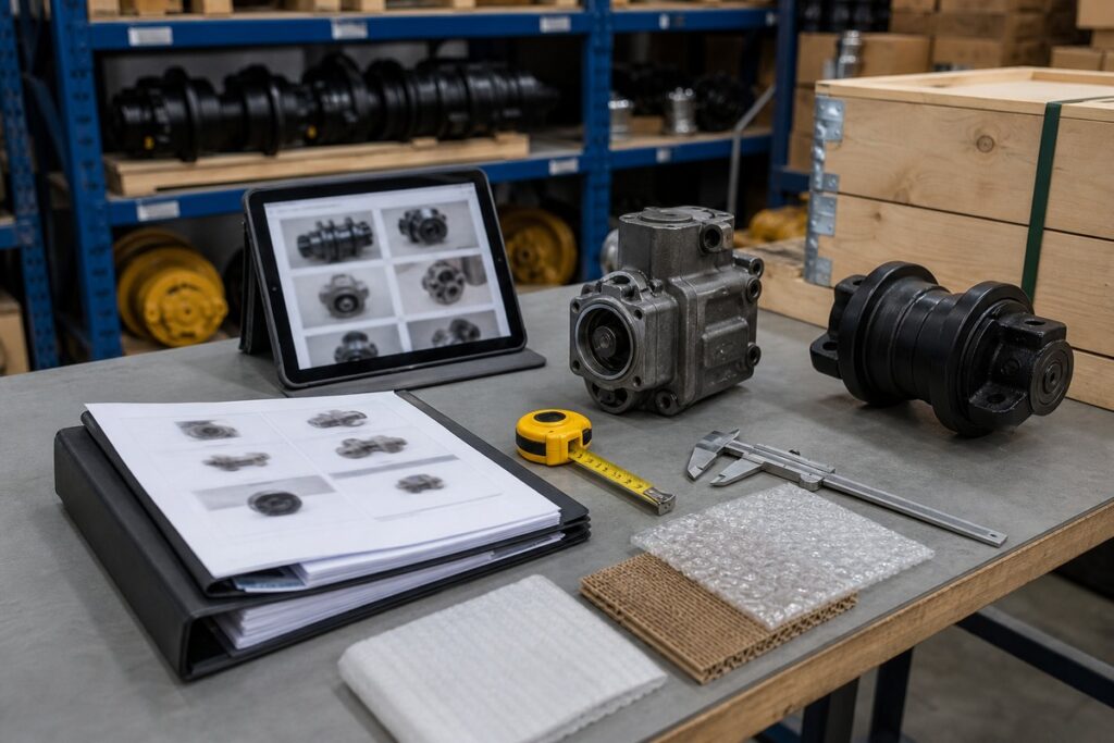 Excavator parts RFQ file with model serial photos and packing notes