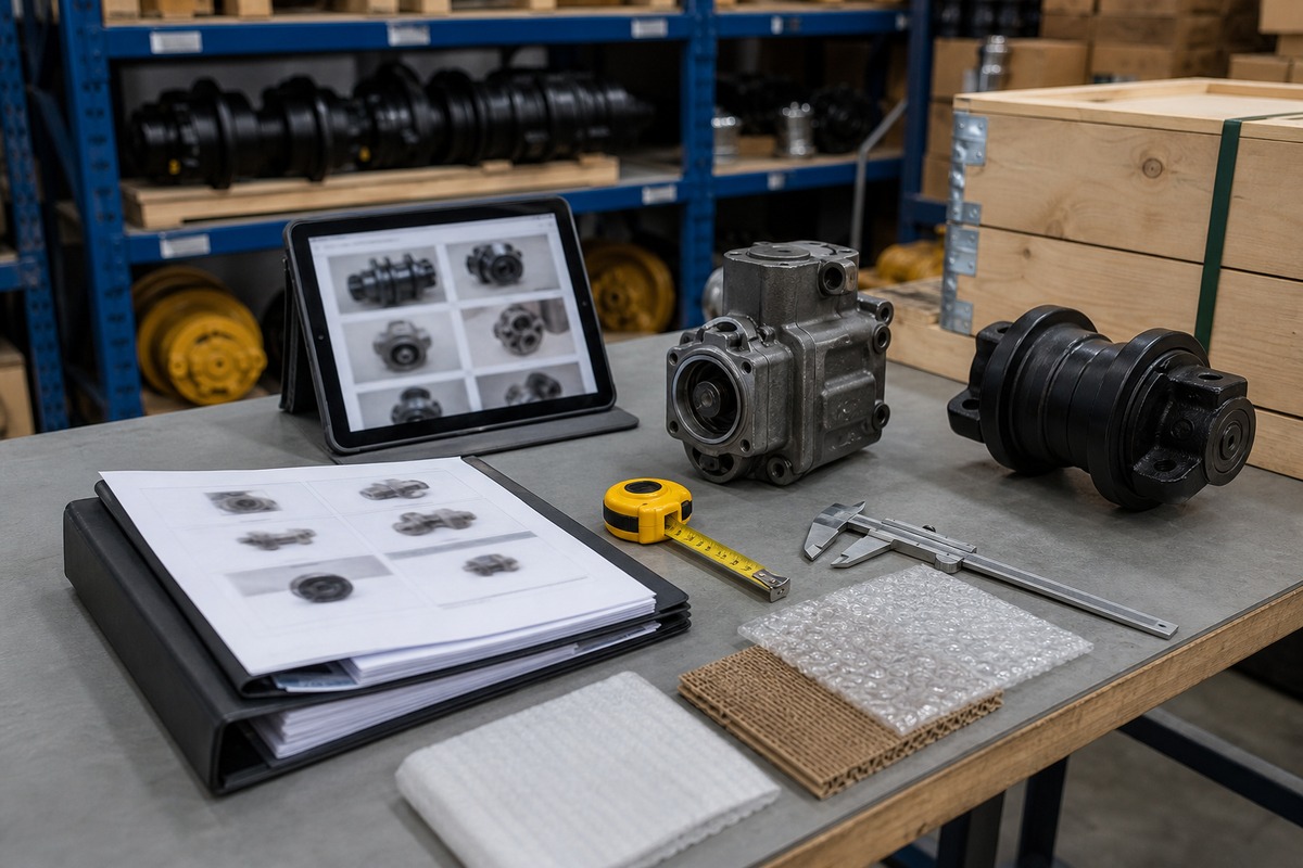 Excavator parts RFQ file with model serial photos and packing notes