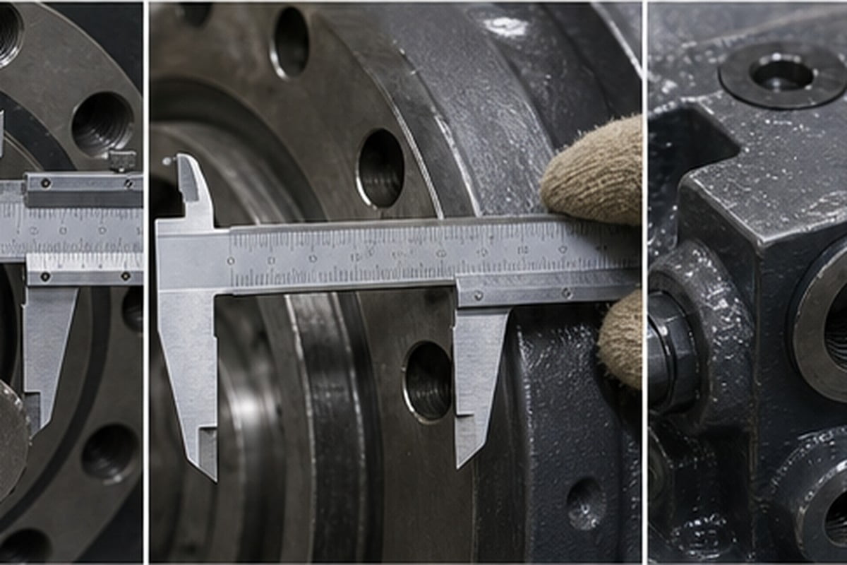 Excavator swing motor port layout shaft spline and mounting hole measurement