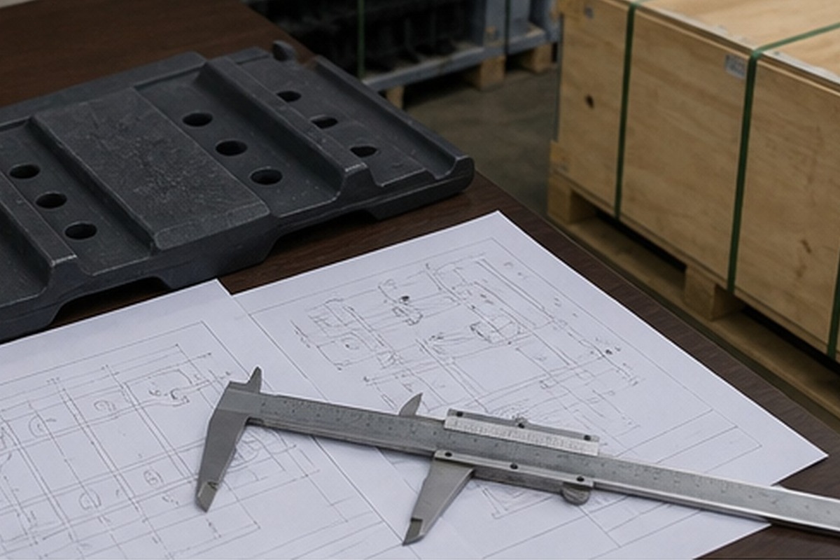 Track shoe inspection file with dimensions and sample part