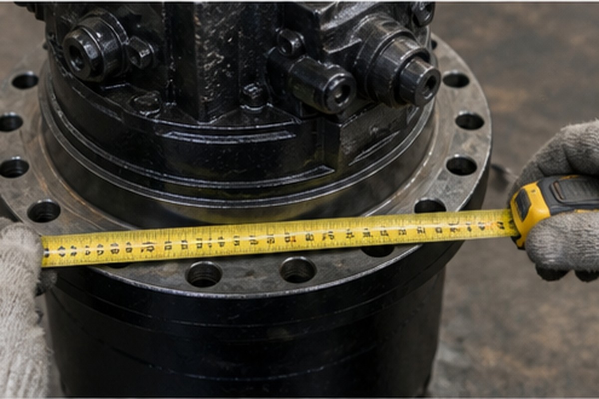 Excavator travel motor flange and bolt pattern measurement