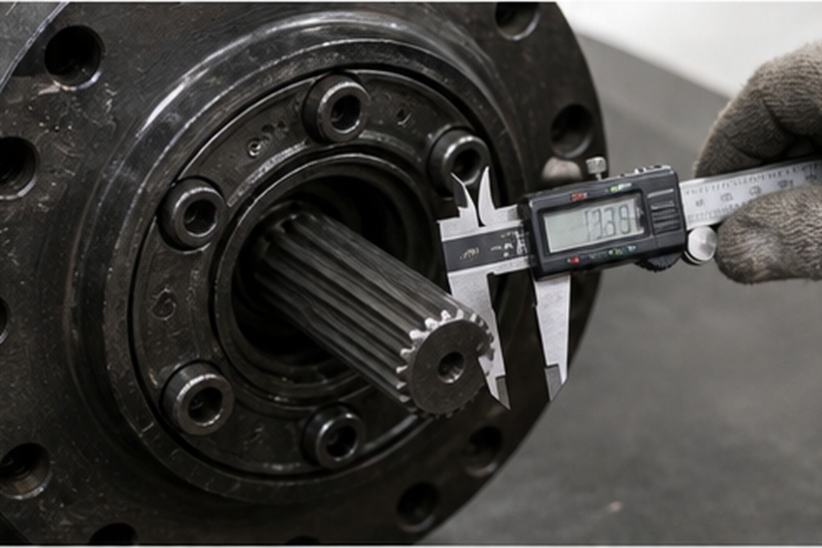 Travel motor shaft spline and port layout inspection