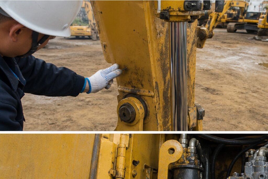 Used excavator cylinder seal leak inspection