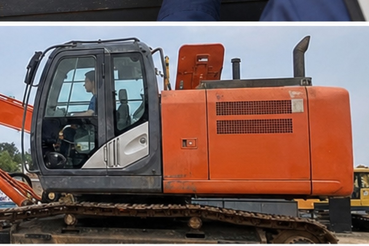 Used excavator cold start and hydraulic movement test