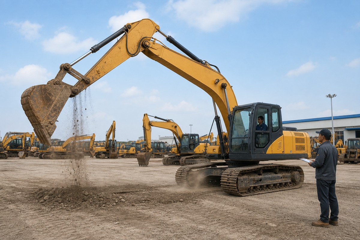 Used excavator hydraulic response test before import