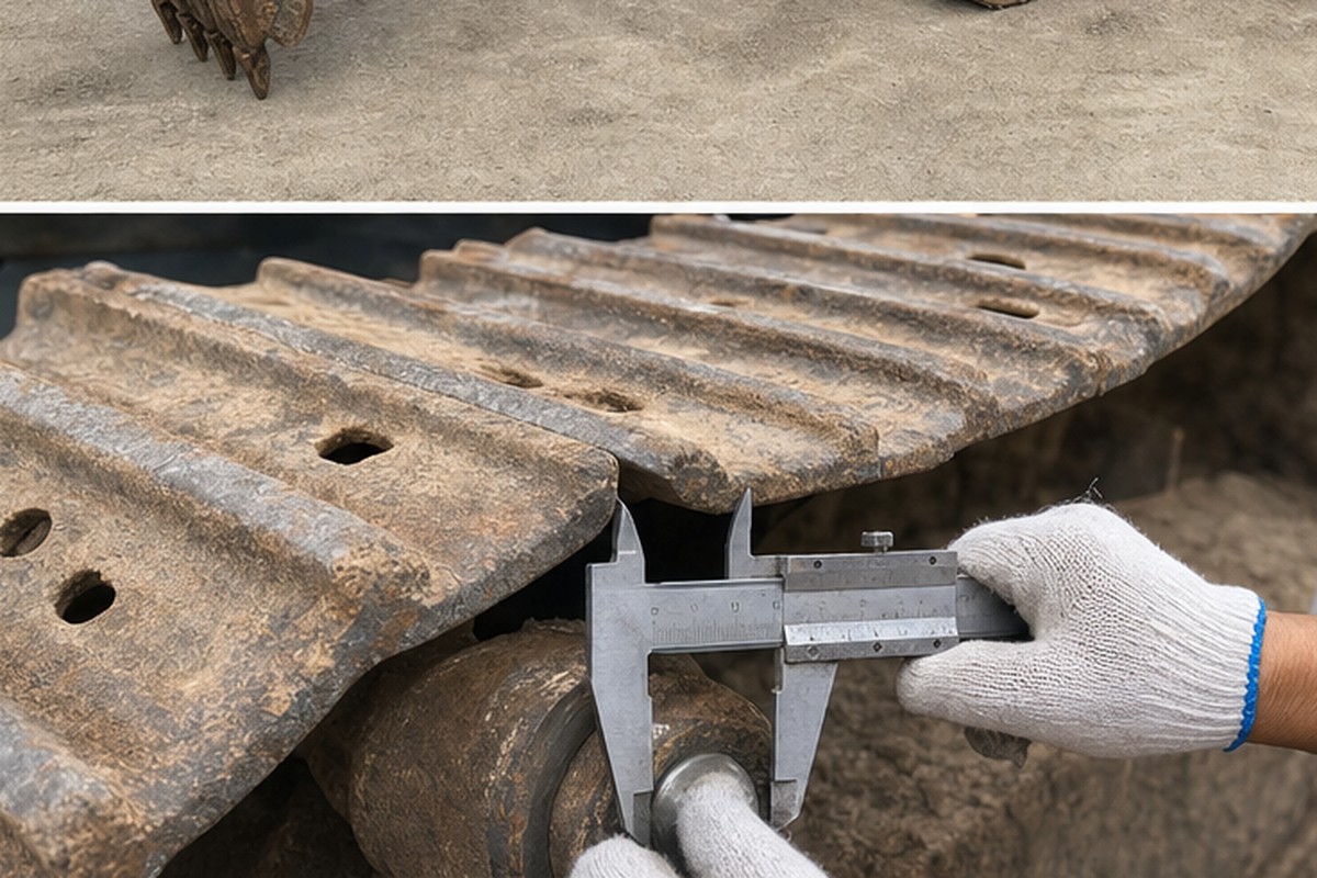 Used excavator undercarriage track shoe wear check