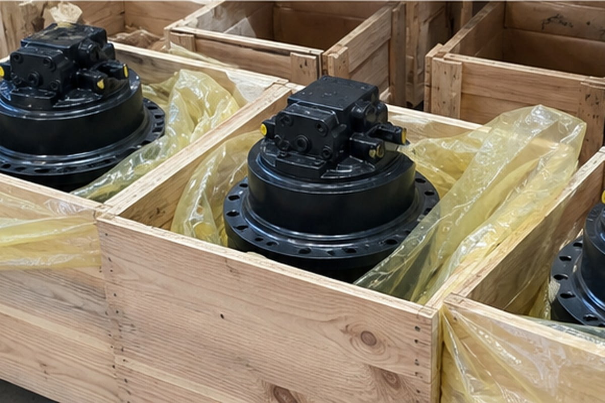 Volvo excavator final drive export packing with shaft protection