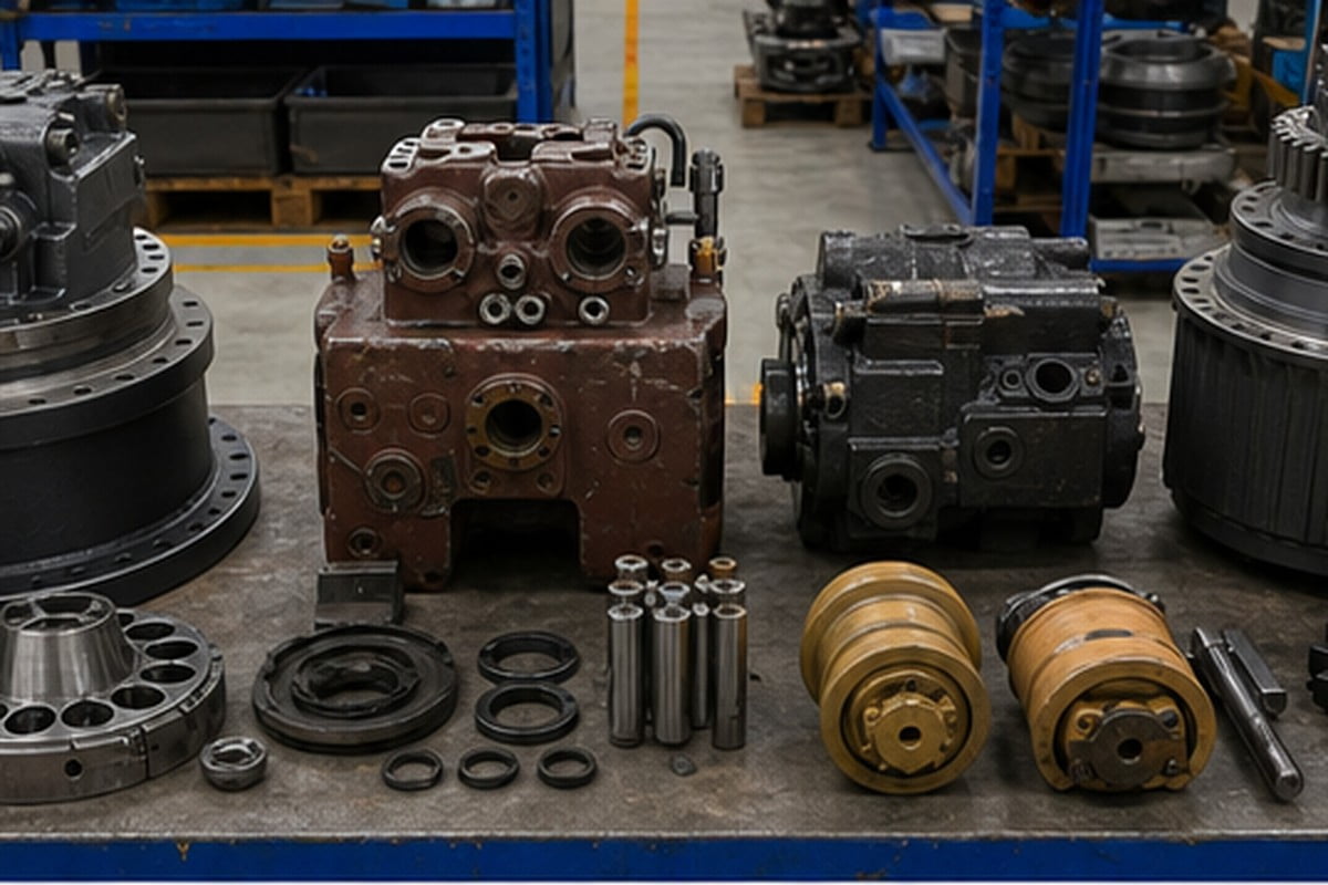 XCMG compatible excavator parts arranged for inspection without logos