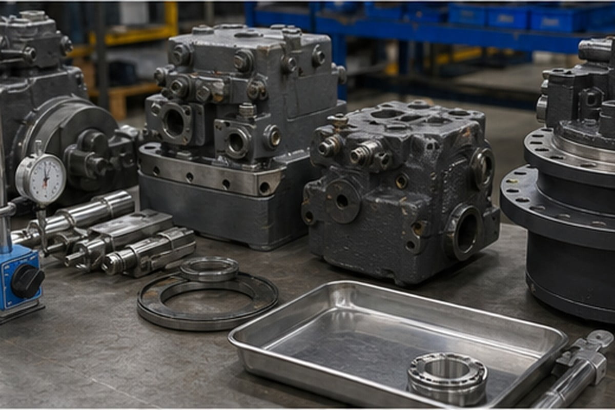 Hydraulic and undercarriage excavator parts quality inspection for export