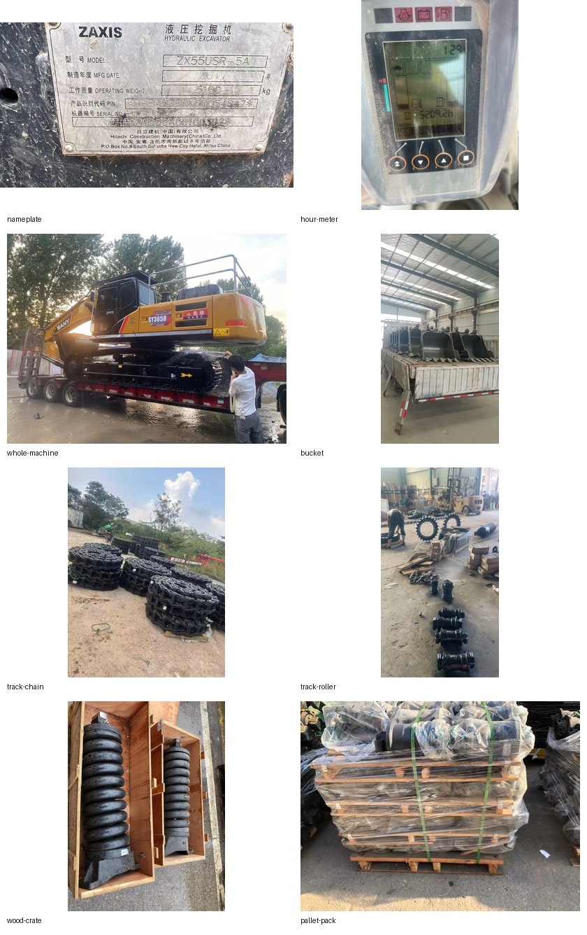 PRIMA used excavator sourcing real proof file examples: nameplate, hour meter, loading, parts and packing photos